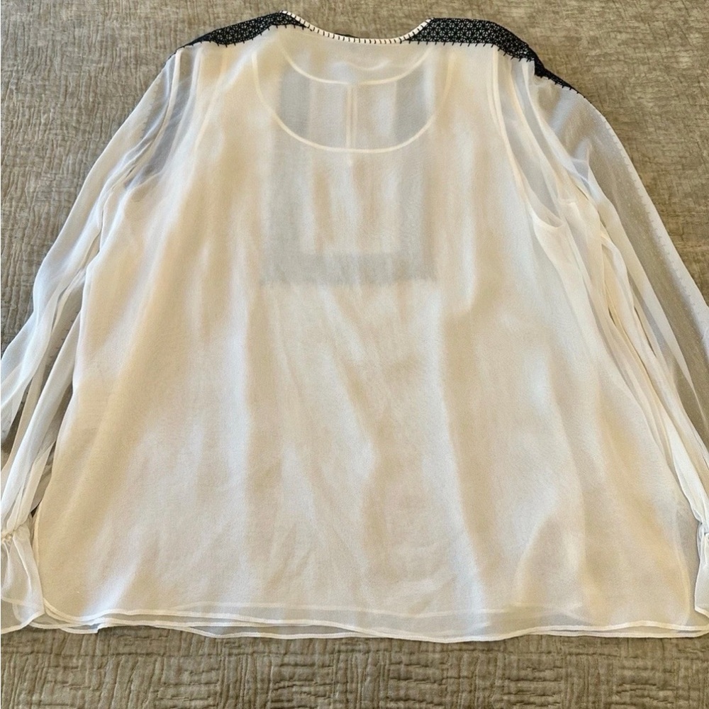 EUC KOBI HALPERIN Women Jona Silk  White Black Lace Two Layer Blouse Sz XL - Picture 8 of 13